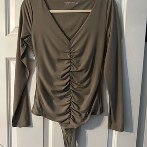 Abercrombie Taupe Ruched Long Sleeve Bodysuit